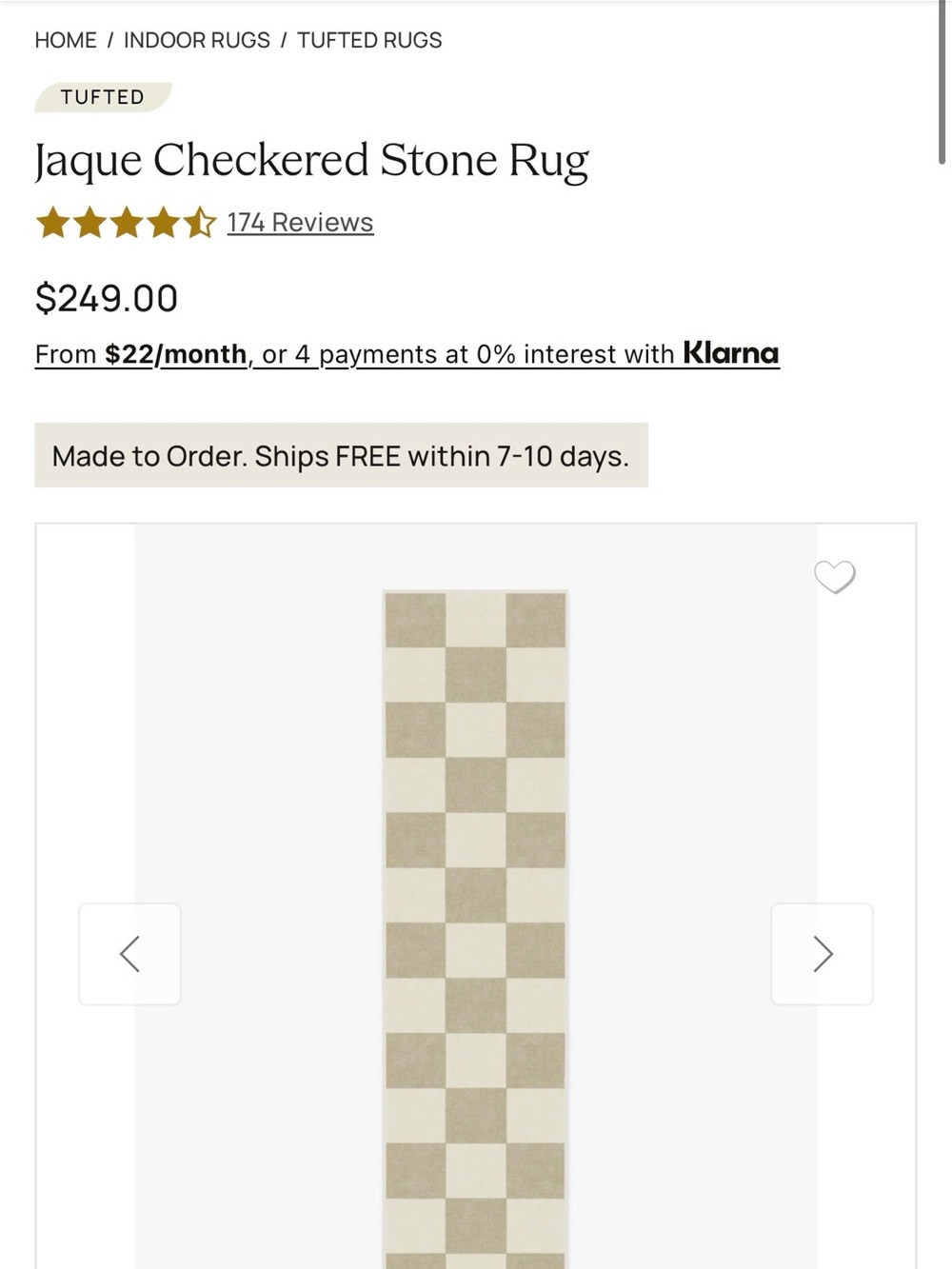 RUGGABLE Jaque Checkered Stone Flatwoven Runner